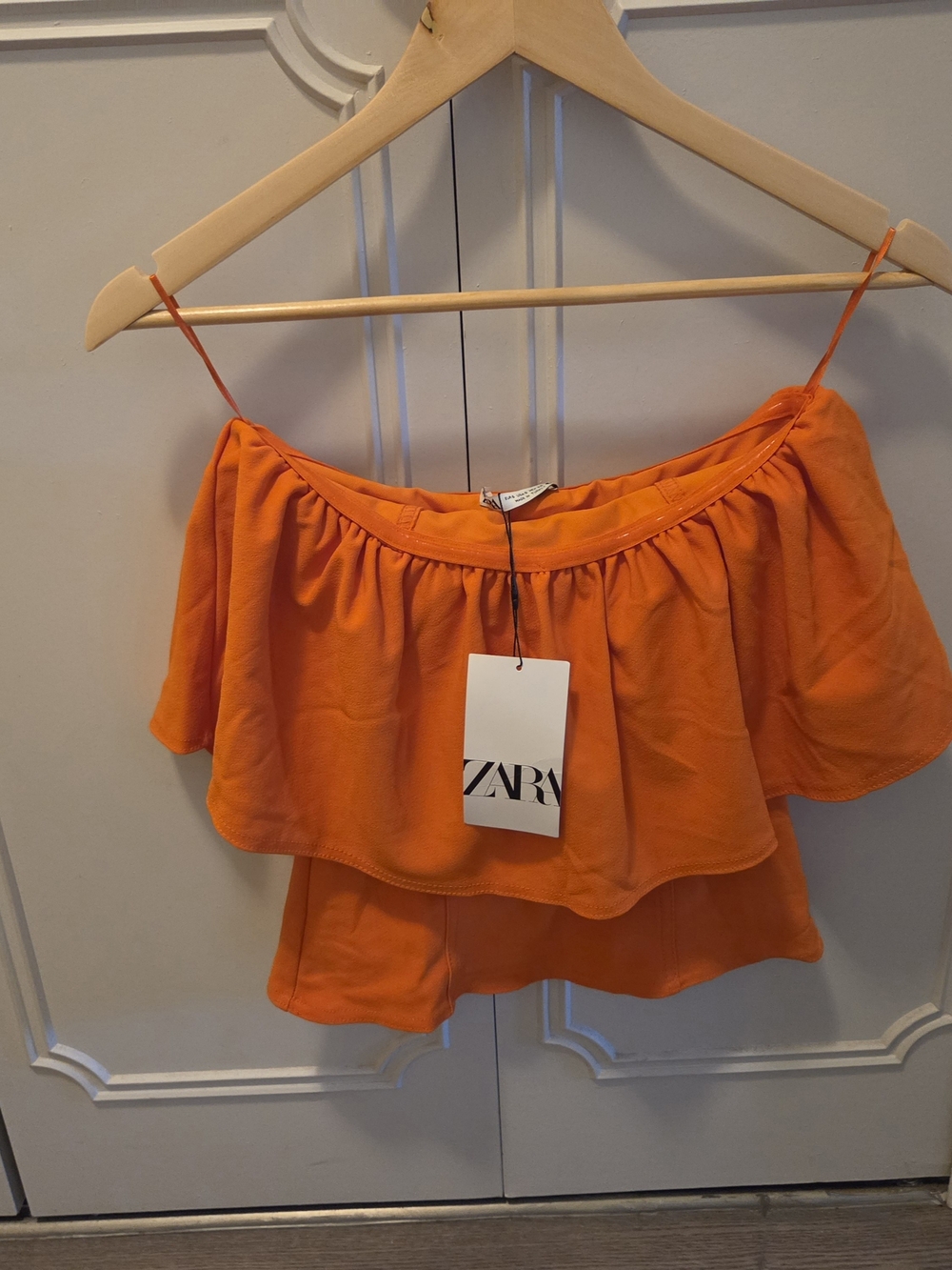 Zara Bright Orange Off-Shoulder Crop Top